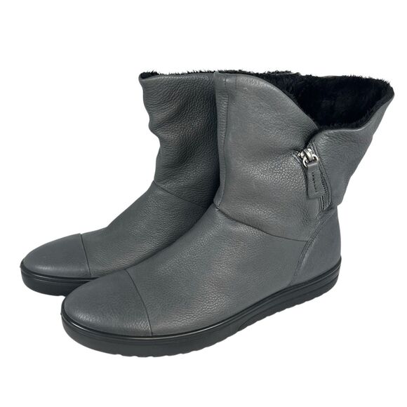 Ecco Fara Mid Cut Boots Calf Fur Lined Leather Fall Winter Gray Women Size 11 - Picture 1 of 7